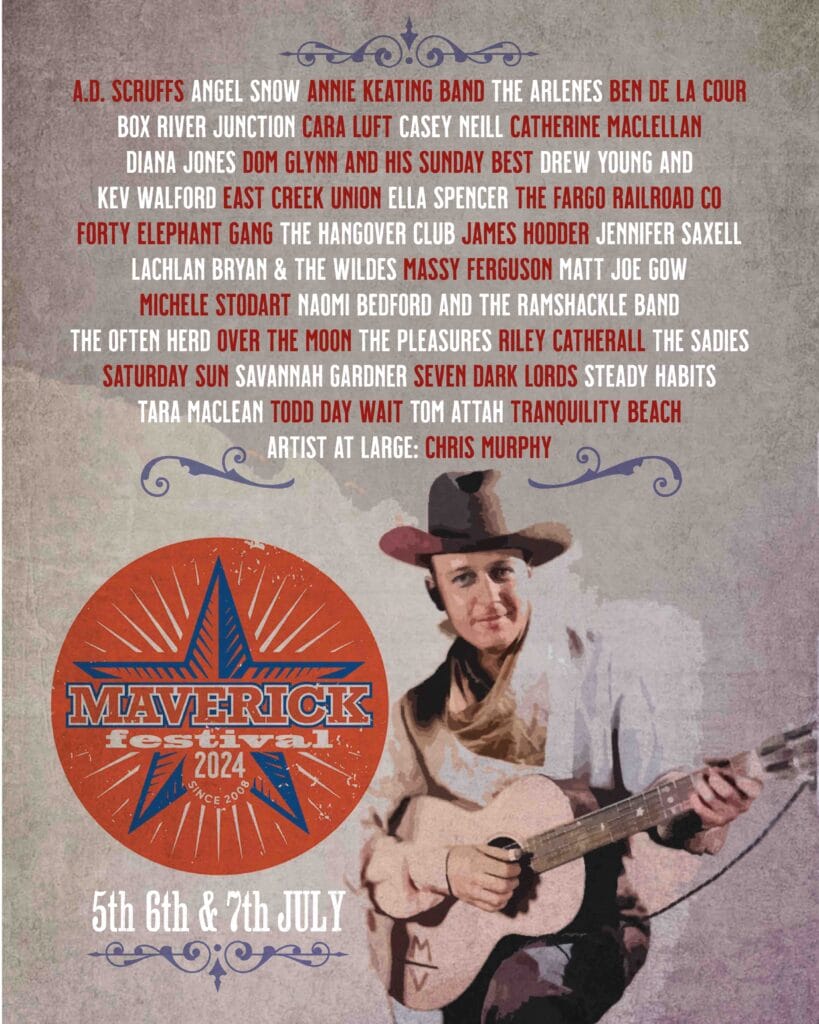 Mav Flyer V1 2024 lo res 1 819x1024 2 Maverick Festival Poster. Maverick is one of the best independent americana festivals about